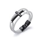 Simple Classic Black 316l Stainless Steel Cross White Leather Bracelet Black - One Size