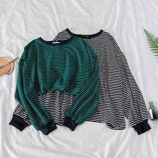 Long Sleeve Slit-back Striped Top