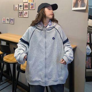 Raglan Sleeve Hooded Zip Sweatshirt