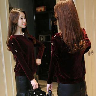 Long-sleeve Metal-accent Top