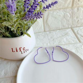 Alloy Heart Earring 925 Sterling Silver - Hoop Earring - Heart - 1 Pair - Purple - One Size