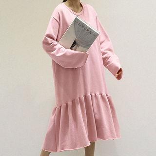 Long-sleeve Ruffle-hem Pullover Dress