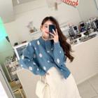Crew-neck Button-detail Dotted Cardigan