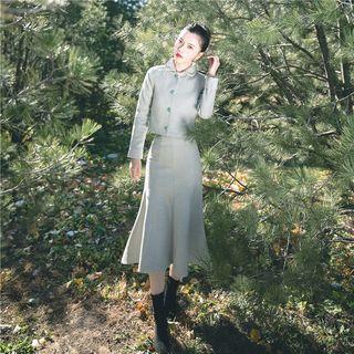 Set: Buttoned Coat + A-line Midi Skirt