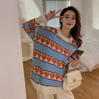 Heart Jacquard Sweater Vest / Long-sleeve Plain Top