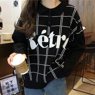 Lettering Plaid Sweater