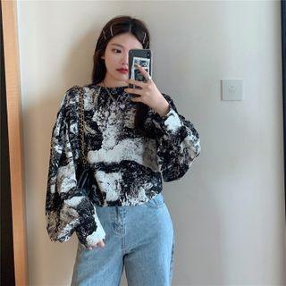 Puff-sleeve Print Cropped Top