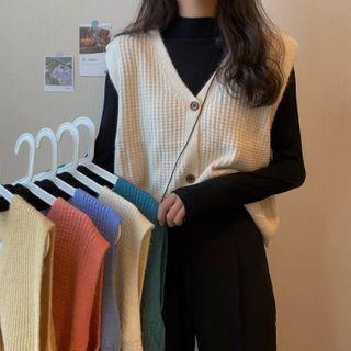 Plain Knit Vest / Long-sleeve Plain Top