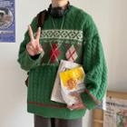 Argyle Jacquard Cable-knit Sweater