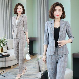 Plaid Blazer / Dress Pants / Mini Fitted Skirt / Set