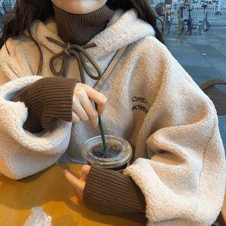 Faux Lambswool Embroidered Turtleneck Knit Hoodie