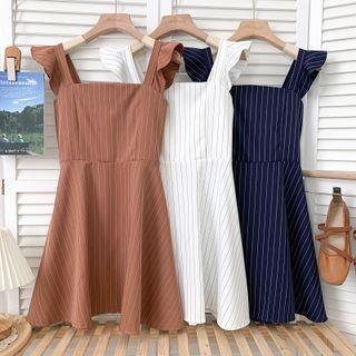 Sleeveless Ruffle-trim Striped Mini Dress