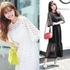Set : Perforated Elbow-sleeve Dress + Strappy Dress