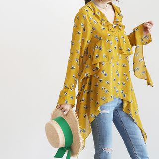 Floral Pattern Ruffled Blouse