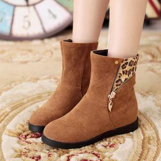 Leopard Print Panel Short Boots