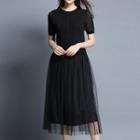 Mesh Panel Short-sleeve Knit Dress