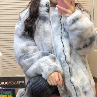 Tie Dye Fleece Zip-up Jacket White & Black - One Size