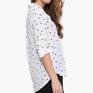 Heart Print Tab-sleeve Shirt