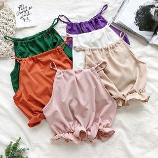 Plain Ruffles-trim Halter Sleeveless Top