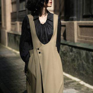 Set: Long-sleeve Blouse + Midi Overall Dress