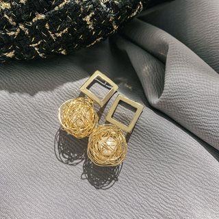 Faux Pearl Geometric Drop Earring 1 Pair - Earring - Silver Pin - Birds Net - Gold - One Size
