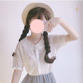 Perforated Short-sleeve Lace Top