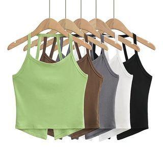 Halter Open Back Split Plain Crop Tank Top