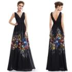 Floral Print Sleeveless A-line Evening Gown