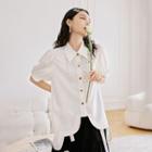 Elbow-sleeve Asymmetrical Chiffon Shirt