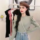Long-sleeve Ruffled Cut-out Top