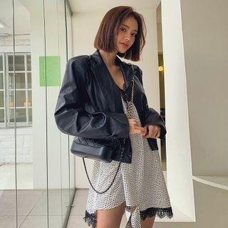 Single-button Faux-leather Cropped Blazer