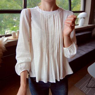 Round-neck Pintuck-detail Top