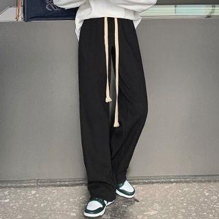 Drawstring Wide Leg Sweatpants Normal - Black - One Size