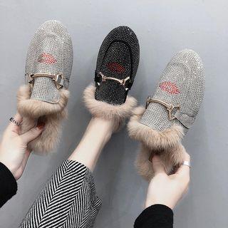Rhinestone Faux-fur Mules