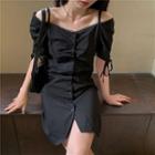 Off Shoulder Lace Vest Dress Black - One Size