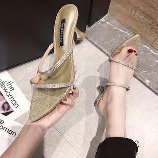 Embellished Pointed High Heel Slide Sandals