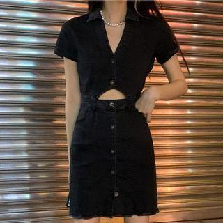 Short-sleeve Single-breasted Cutout Mini Dress