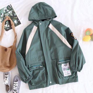 Patched Hooded Buttoned Jacket