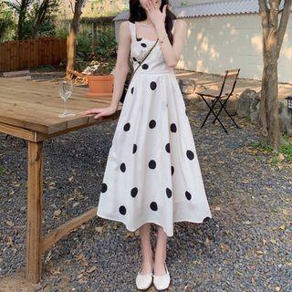Suspender Square-neck Dotted Dress