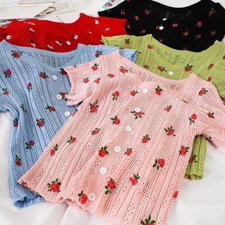 Floral Short-sleeve Pointelle Knit Top