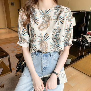 Short-sleeve Paisley Print Blouse
