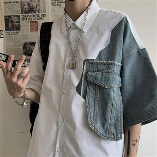 Flap-pocket Panel Short-sleeve Shirt