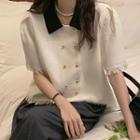 Short-sleeve Double Bresated Blouse Off-white - One Size