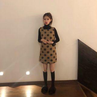 Sleeveless Dotted Mini Dress / Long-sleeve Turtleneck Top