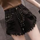 Fringed Hem Denim Hot Pants