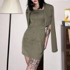 Crop Blazer Spaghetti Strap Buttoned Dress
