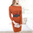 Long-sleeve Mini Knit Dress As Shown In Figure - One Size