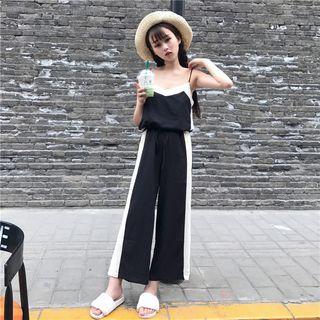 Set: Two-tone Camisole Top + Wide Leg Pants