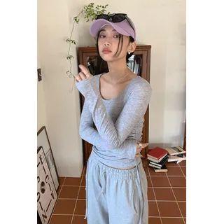 Scoop-neck Drawstring-side Top