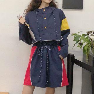 Drawstring Color Block Hooded Dress